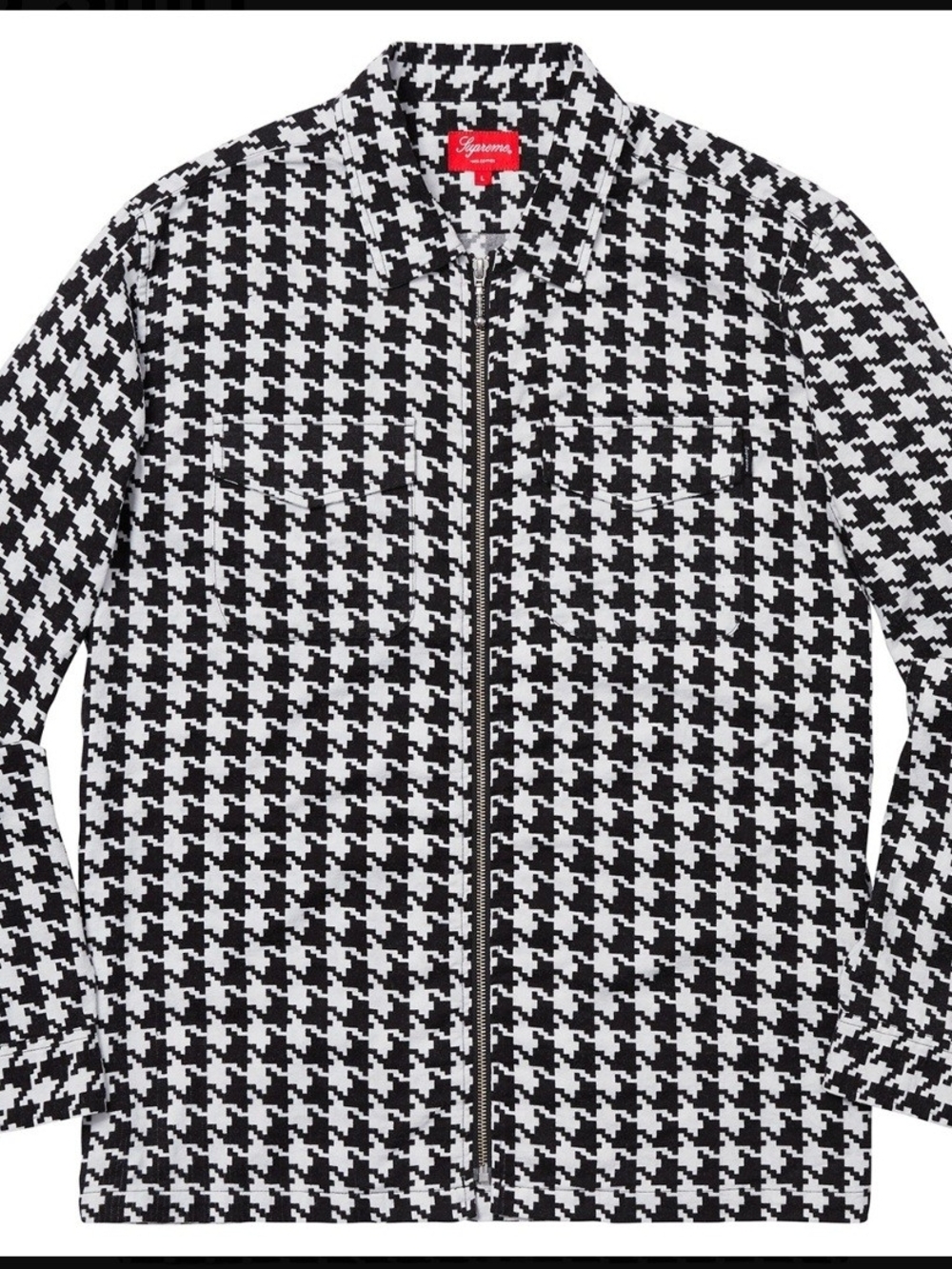 Supreme Houndstooth Flannel Zip Up Shirt Mens Medium Jacket Black White FW18